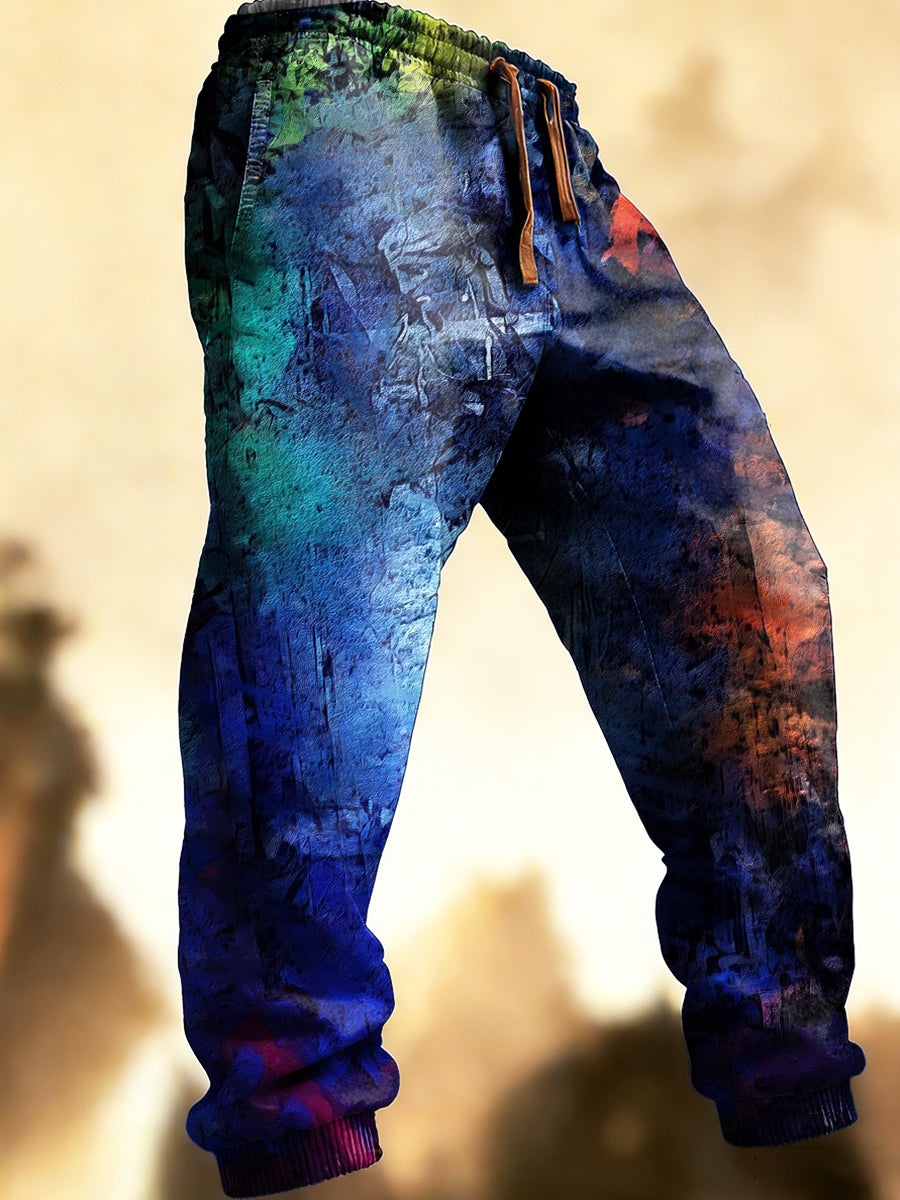 Men artistic graffiti print casual sweatpants trousers