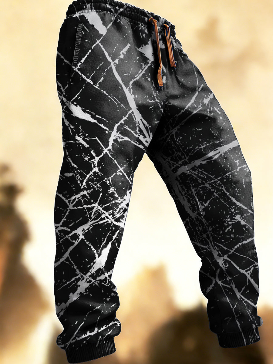 Men black and white graffiti print casual sweatpants trousers