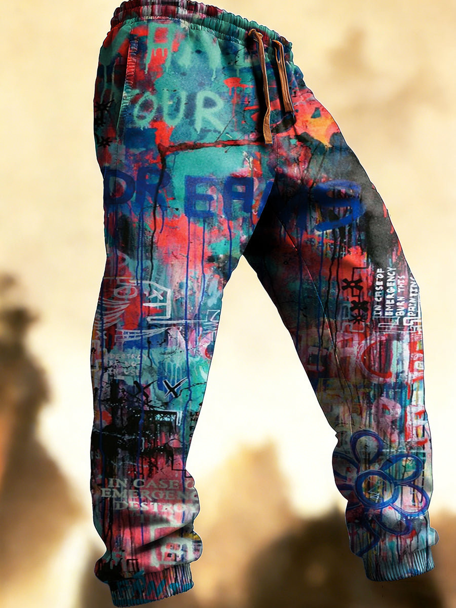 Pánské barevné umělecké graffiti tisk příležitostné tepláky kalhoty