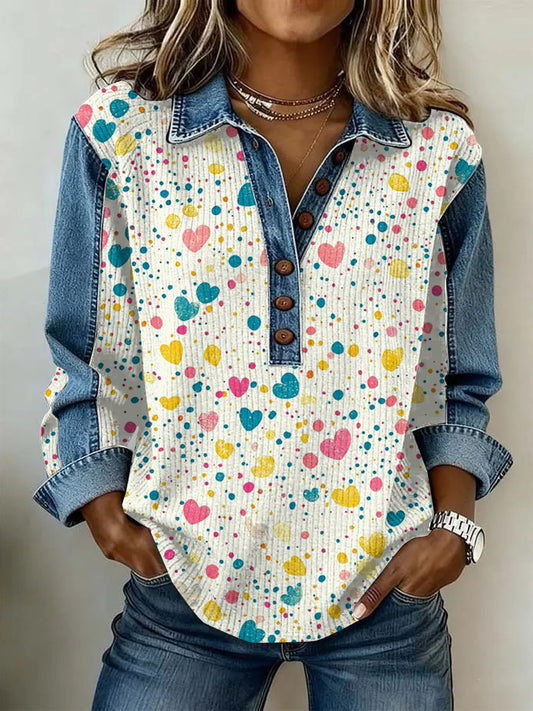 Ženské vintage květinová tisk neformální s dlouhým rukávem top