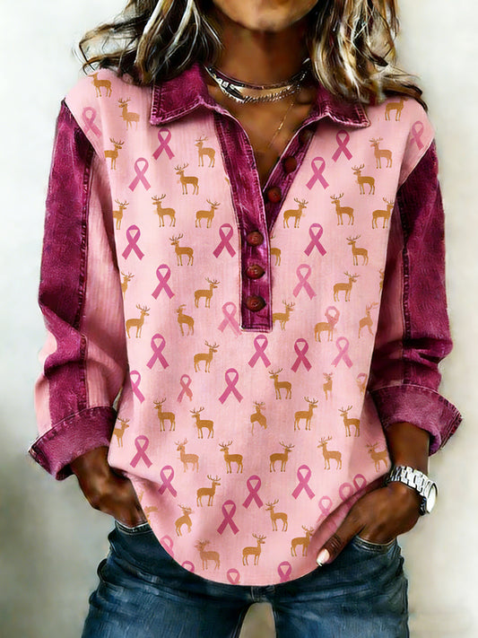 Ženské rakovina prsu zvířata vytištěná mikina s dlouhým rukávem