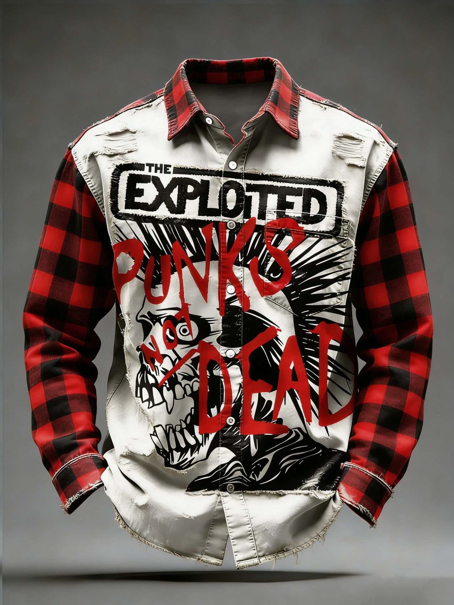 Pánské retro punkové lebky vytištěné dlouhými rukávy vreckové košile