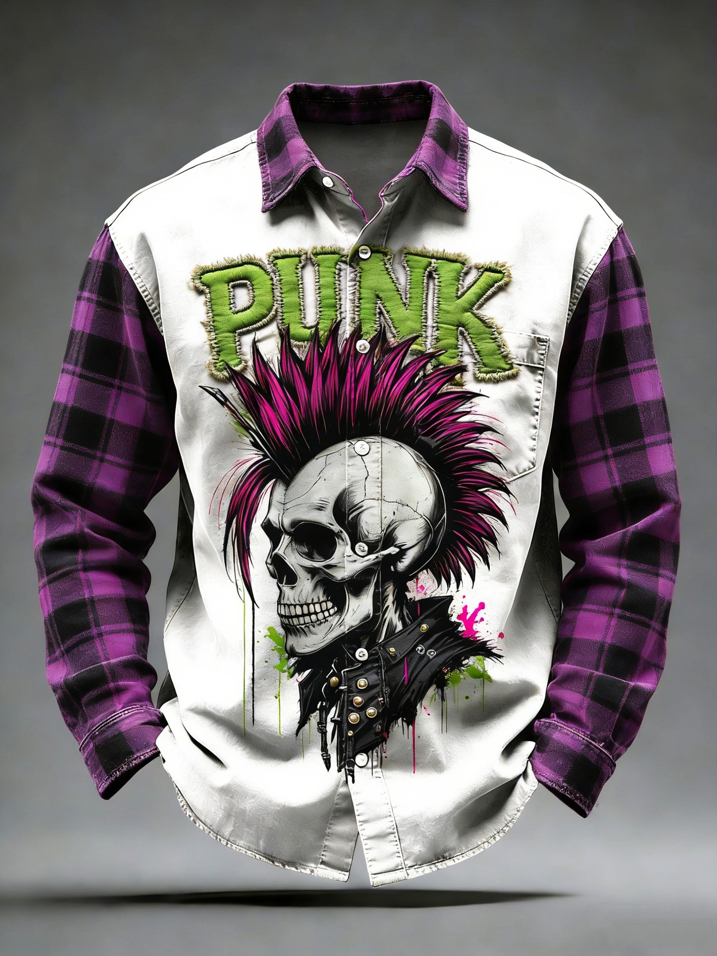 Pánské retro punkové lebky vytištěné dlouhými rukávy vreckové košile