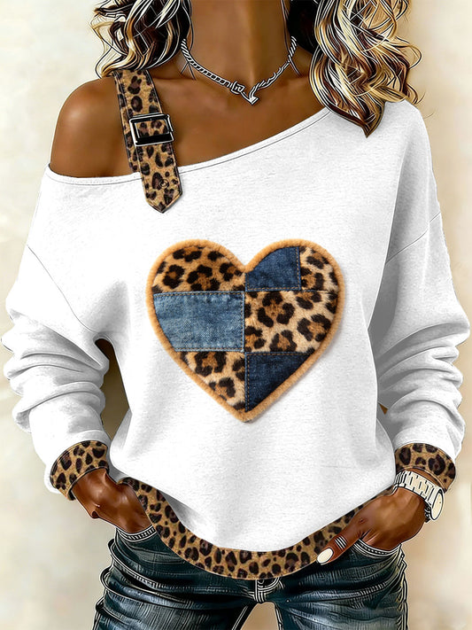 Dámské vintage květinové srdce patchwork tisk neformální offrameno mikina