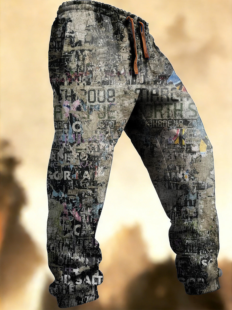 Pánské vintage graffiti print casual sweatpants kalhoty