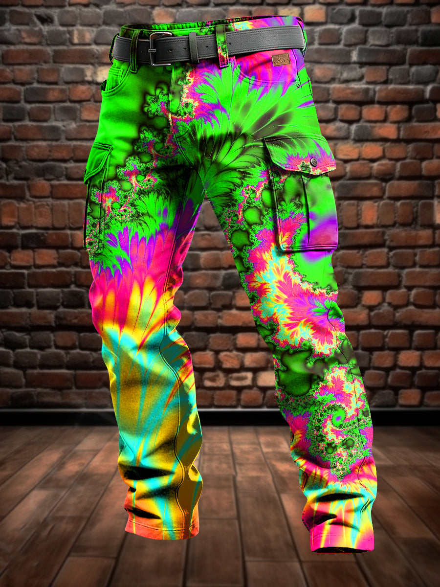 Pánské retro dovolená podnikání psychedelické umění tisk neformální pracovní kalhoty