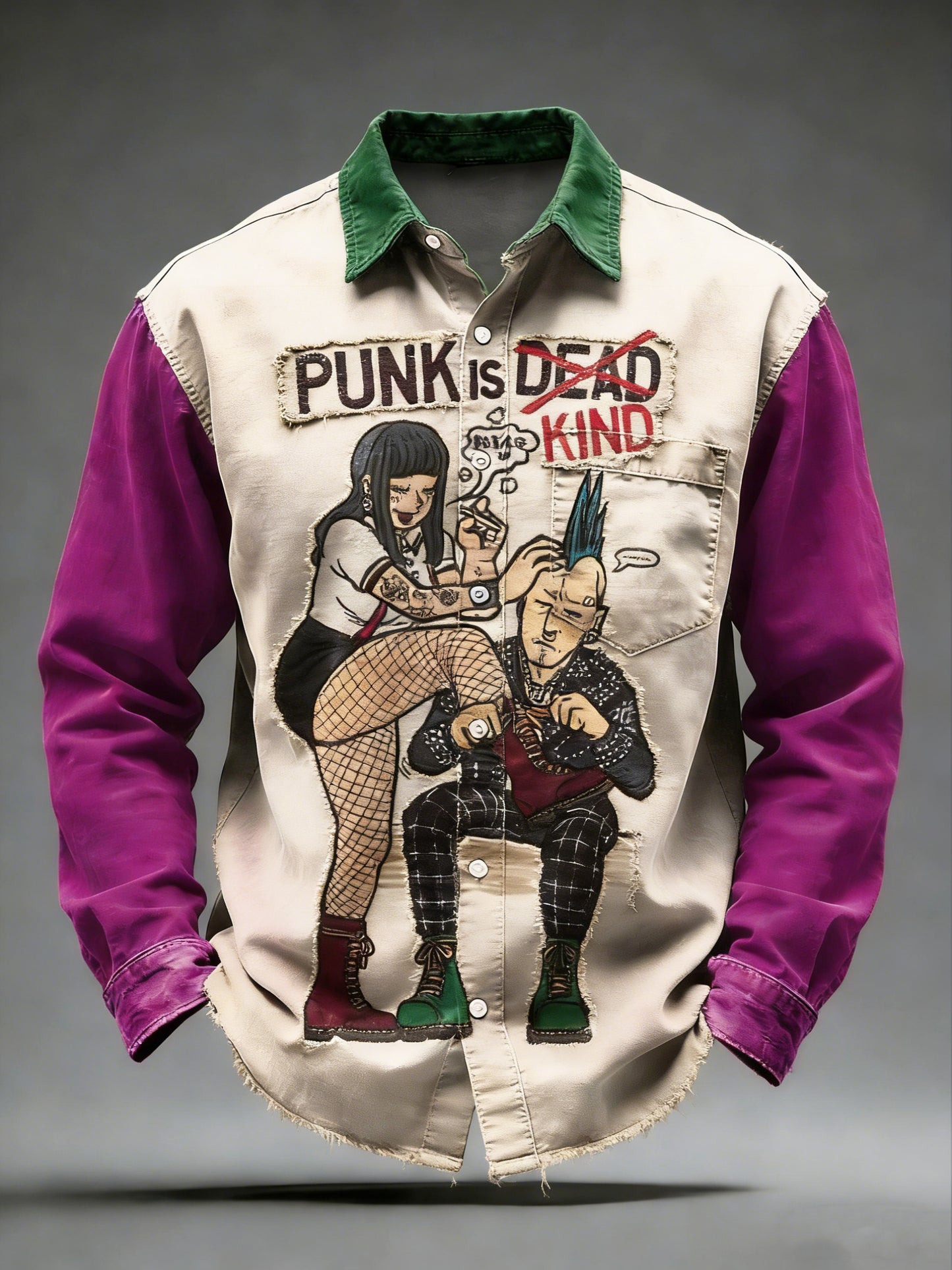 Pánské retro punkové tištěné dlouhými rukávy kapesní košile