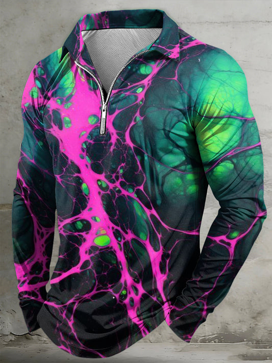 Pánské psychedelické tištěné polovinu zips klopa s dlouhým rukávem polo