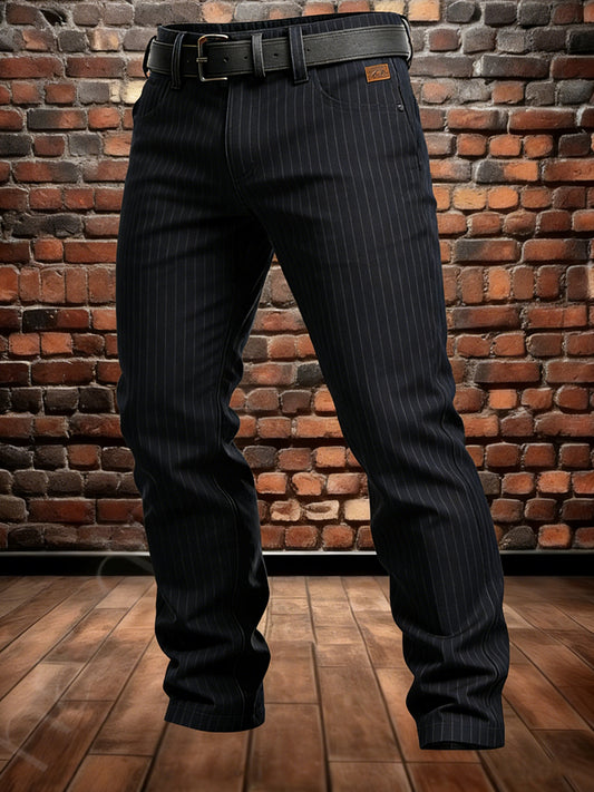 Pánské retro dovolená business stripe art print casual workwear kalhoty