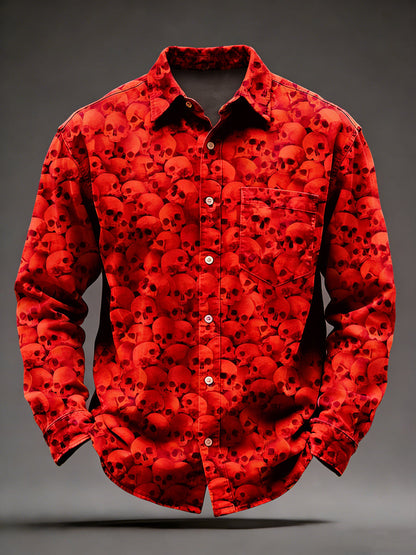 Pánské retro psychedelické lebky vytištěné dlouhé rukávy kapesní košile