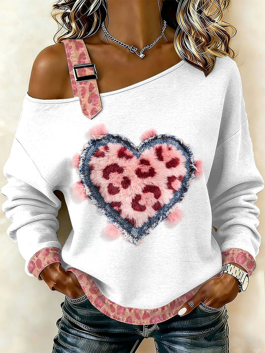 Dámské vintage květinové srdce patchwork tisk neformální offrameno mikina