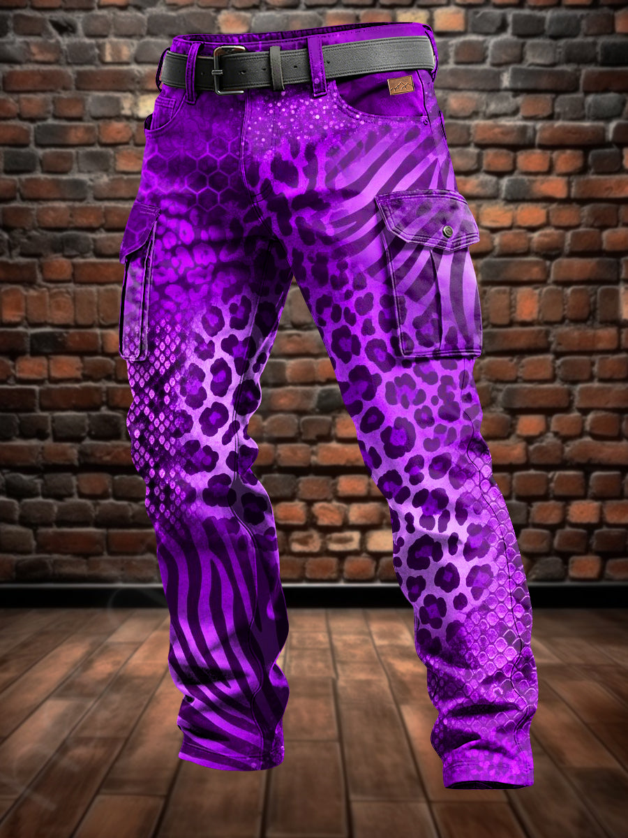 Pánské retro dovolená obchodní umění leopard tisk neformální pracovní kalhoty