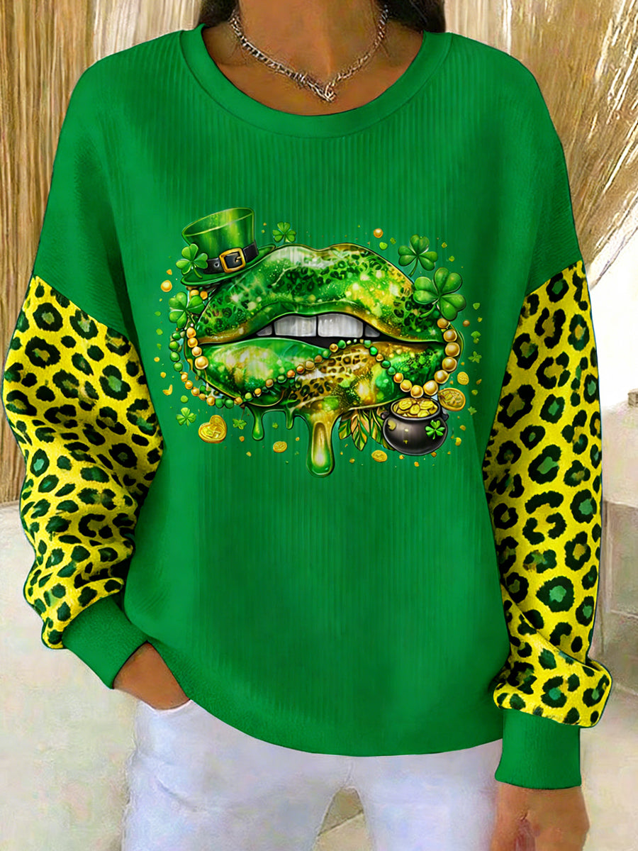 Dámské saint patrick vytištěné s dlouhými rukávy s kulatým krkem