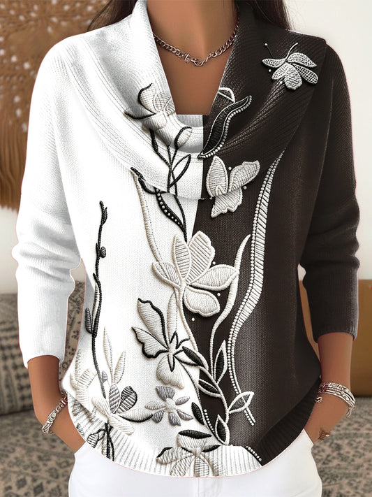 Dámské květiny vyšívané patchwork tisk fashion top