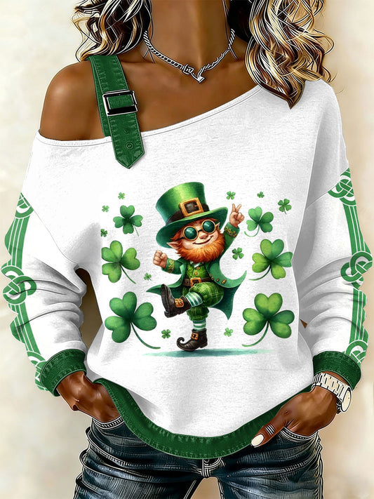 Women's vintage st patricks day print casual offshoulder sweatshirt