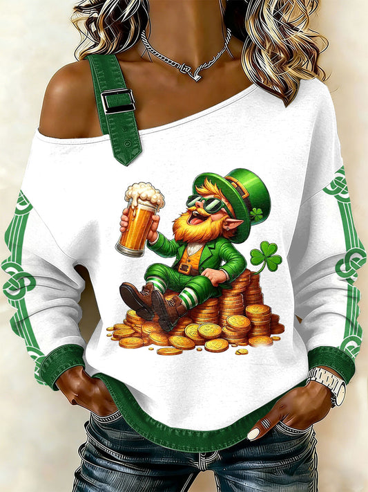 Women's vintage st patricks day print casual offshoulder sweatshirt