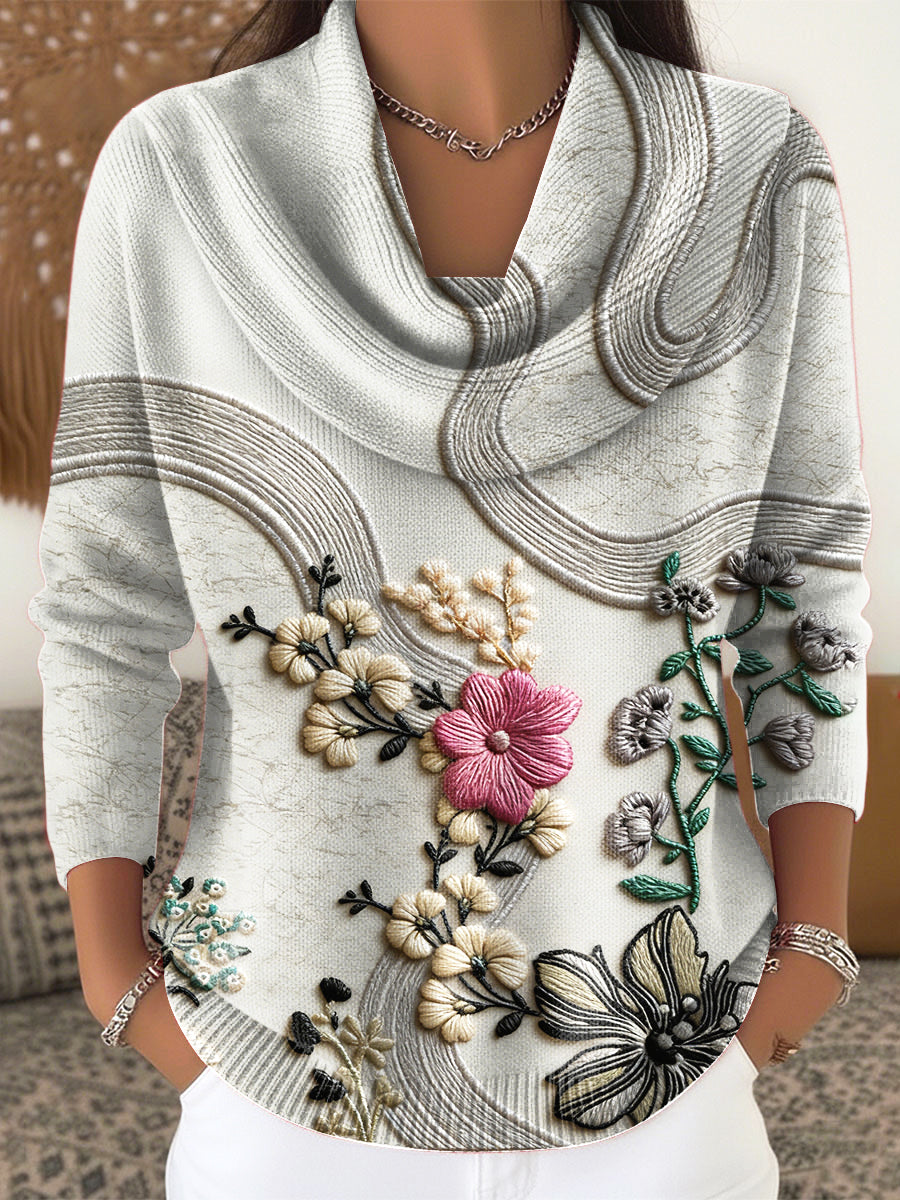 Dámské květinové vyšívané tisk šedá móda top