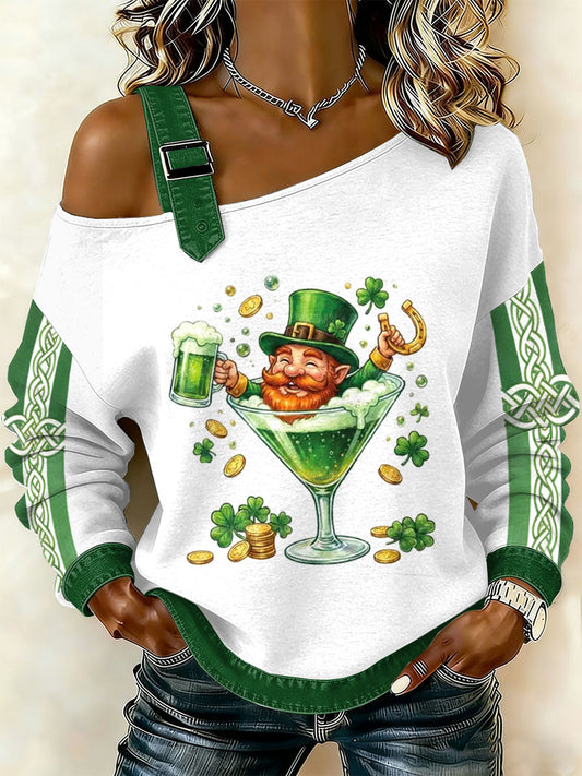 Women's vintage st patricks day print casual offshoulder sweatshirt