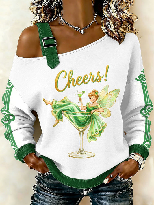 Women's vintage st patricks day print casual offshoulder sweatshirt