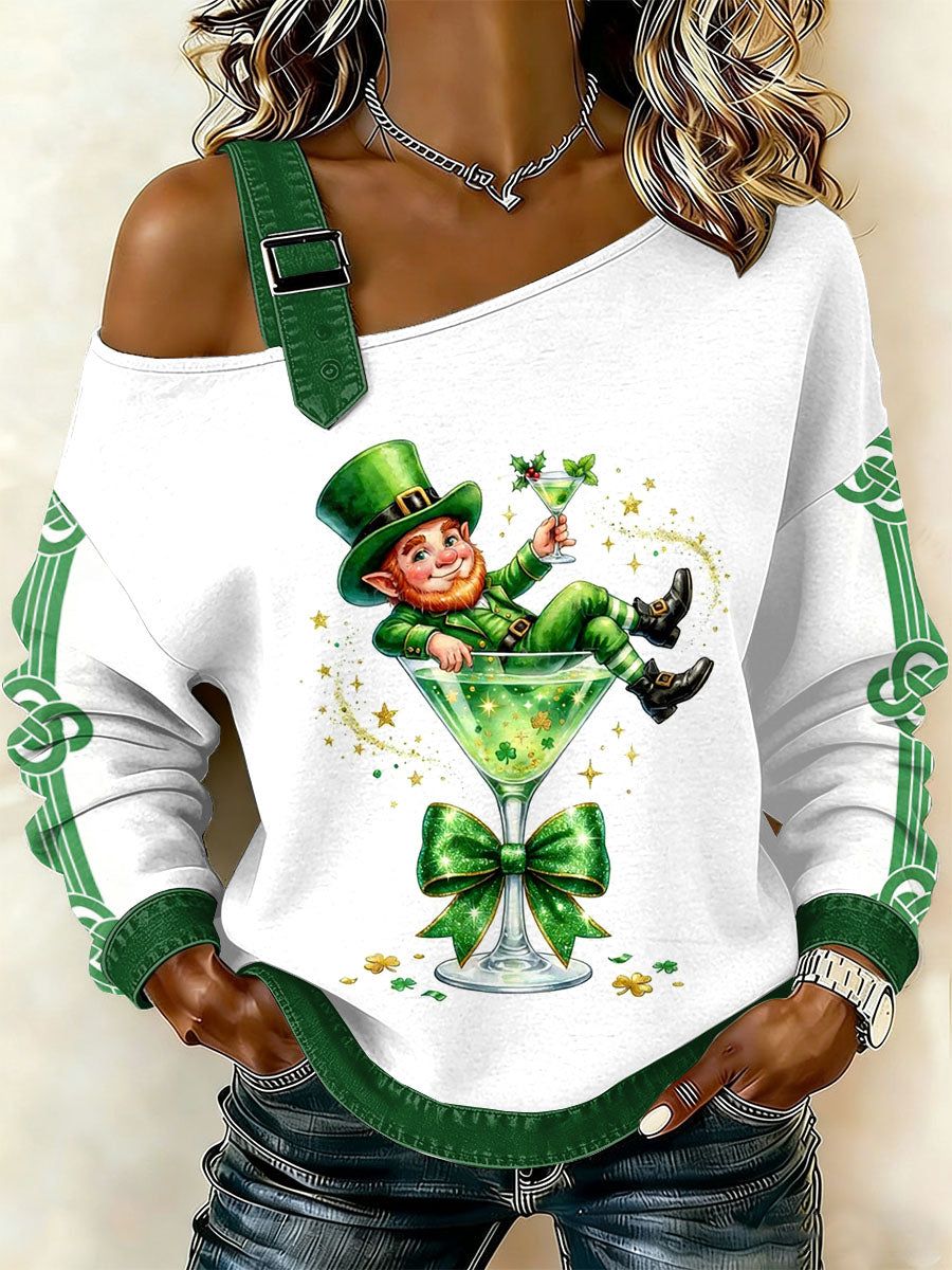 Women's vintage st patricks day print casual offshoulder sweatshirt