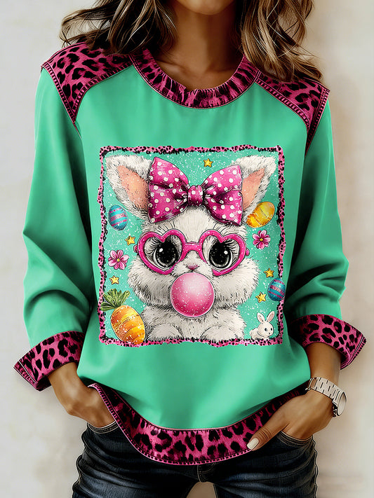 Dámské velikonoční králíček zvířecí potištěný golier dlouhý rukáv mikina