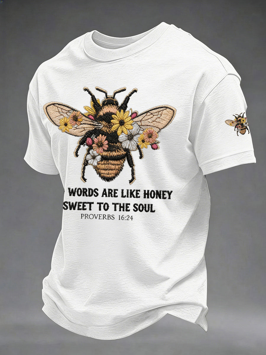 Men kind words are like honey printed casual tshirt