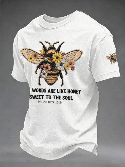 Men kind words are like honey printed casual tshirt