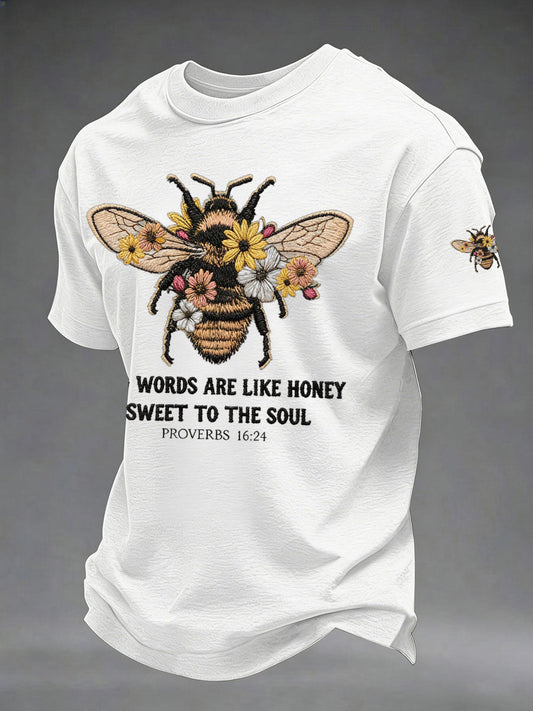Men kind words are like honey printed casual tshirt