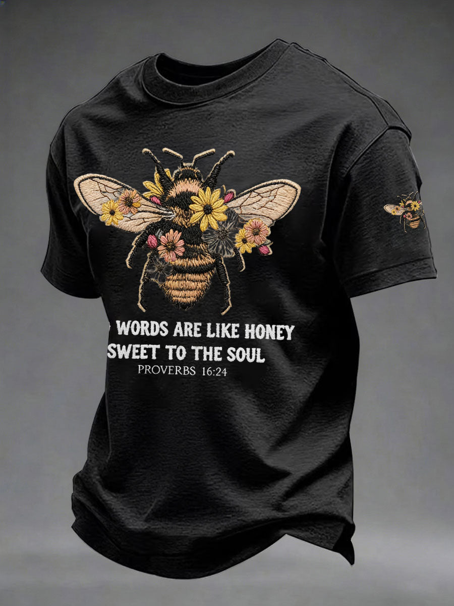Men kind words are like honey printed casual tshirt