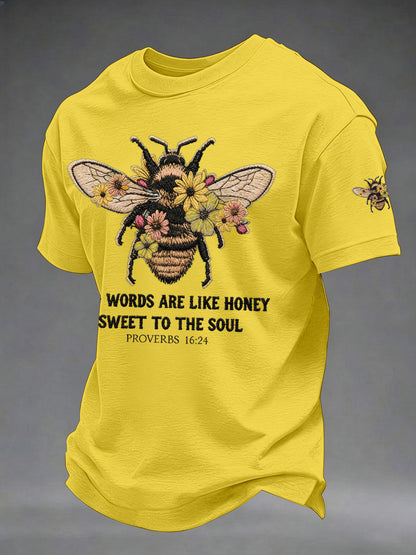 Men kind words are like honey printed casual tshirt