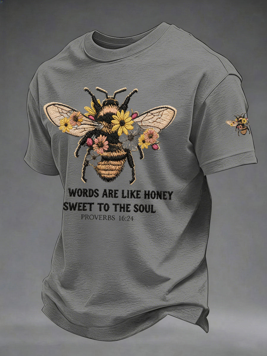 Men kind words are like honey printed casual tshirt