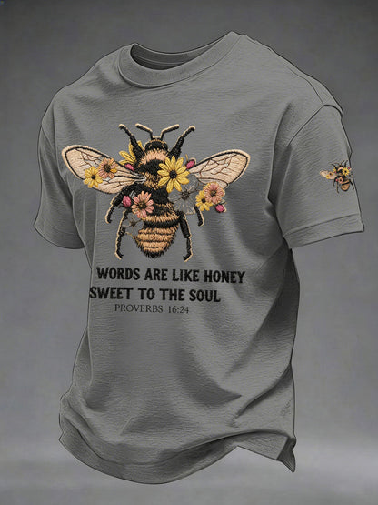 Men kind words are like honey printed casual tshirt