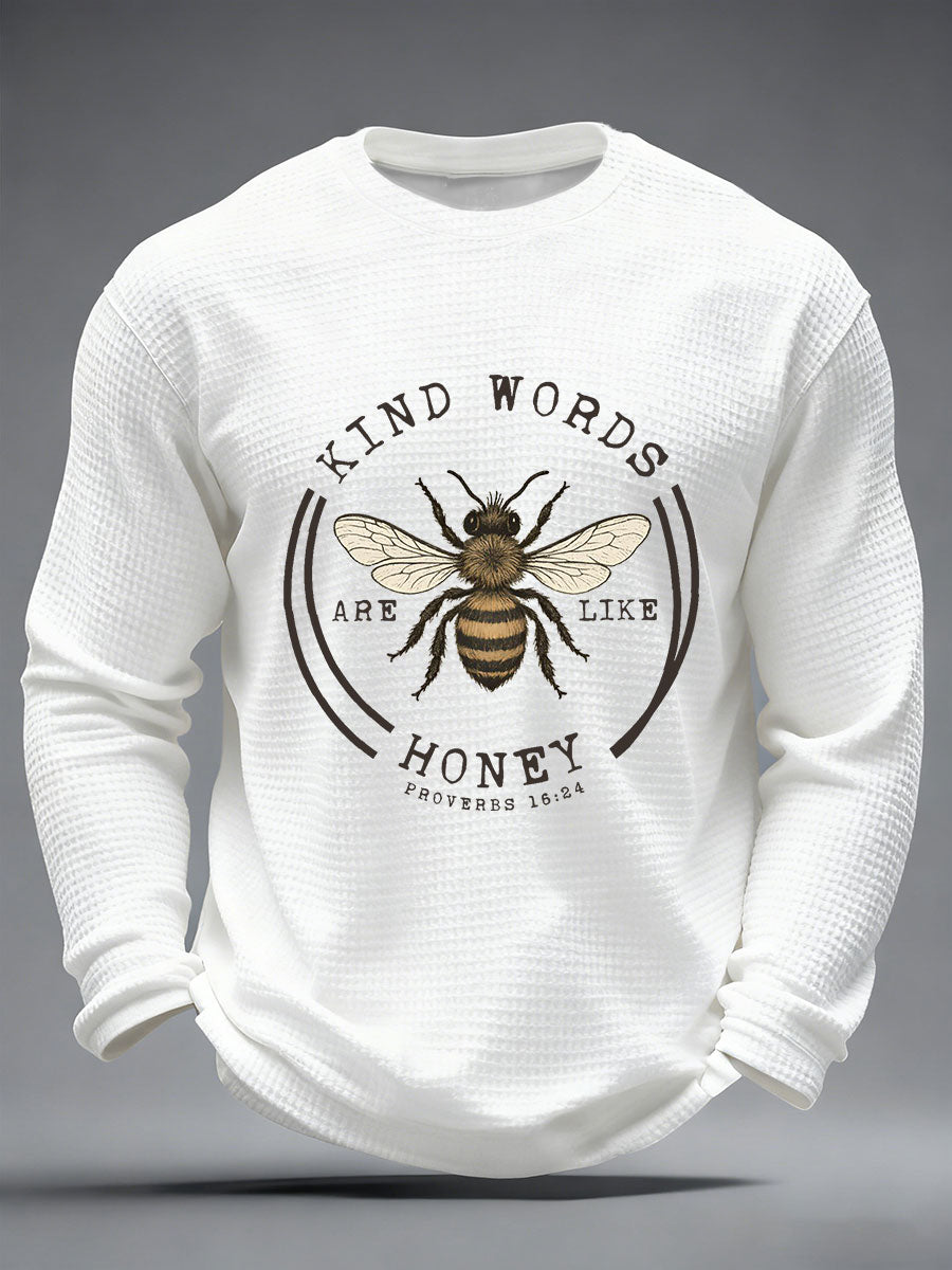 Men kind words are like honey waffle print casual tshirt