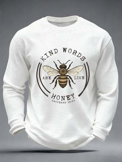 Men kind words are like honey waffle print casual tshirt