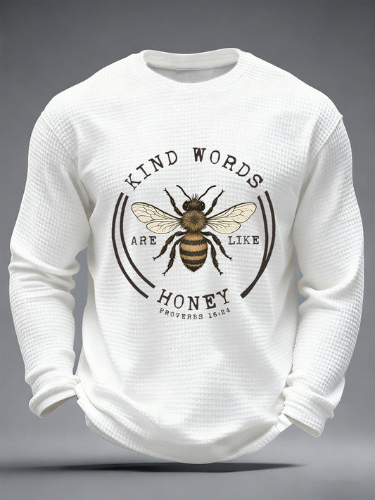 Men kind words are like honey waffle print casual tshirt
