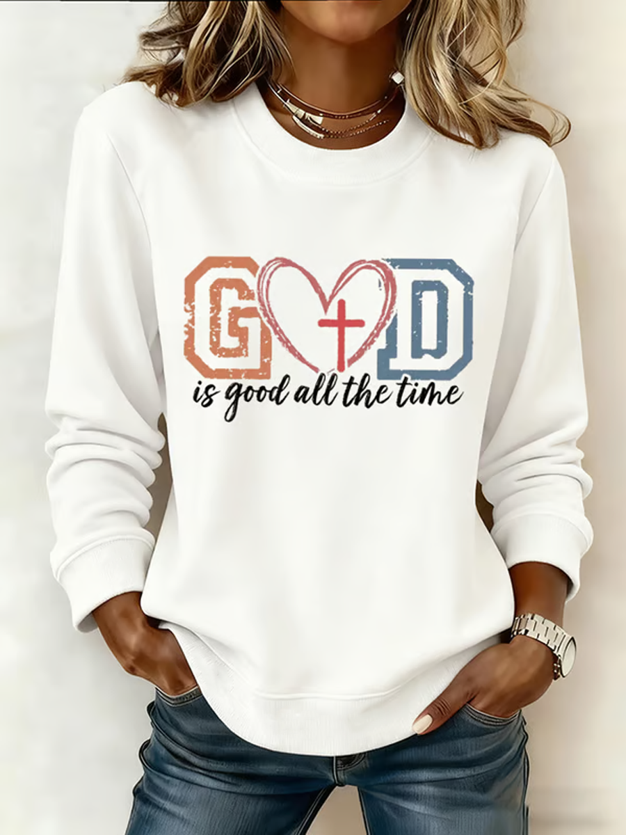 Ženský bůh je dobrý po celou dobu tisk offshoulder sweatshirt