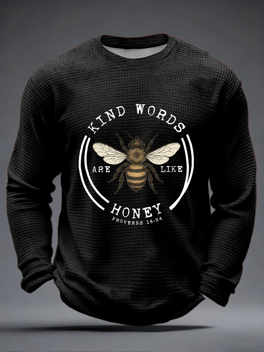 Men kind words are like honey waffle print casual tshirt