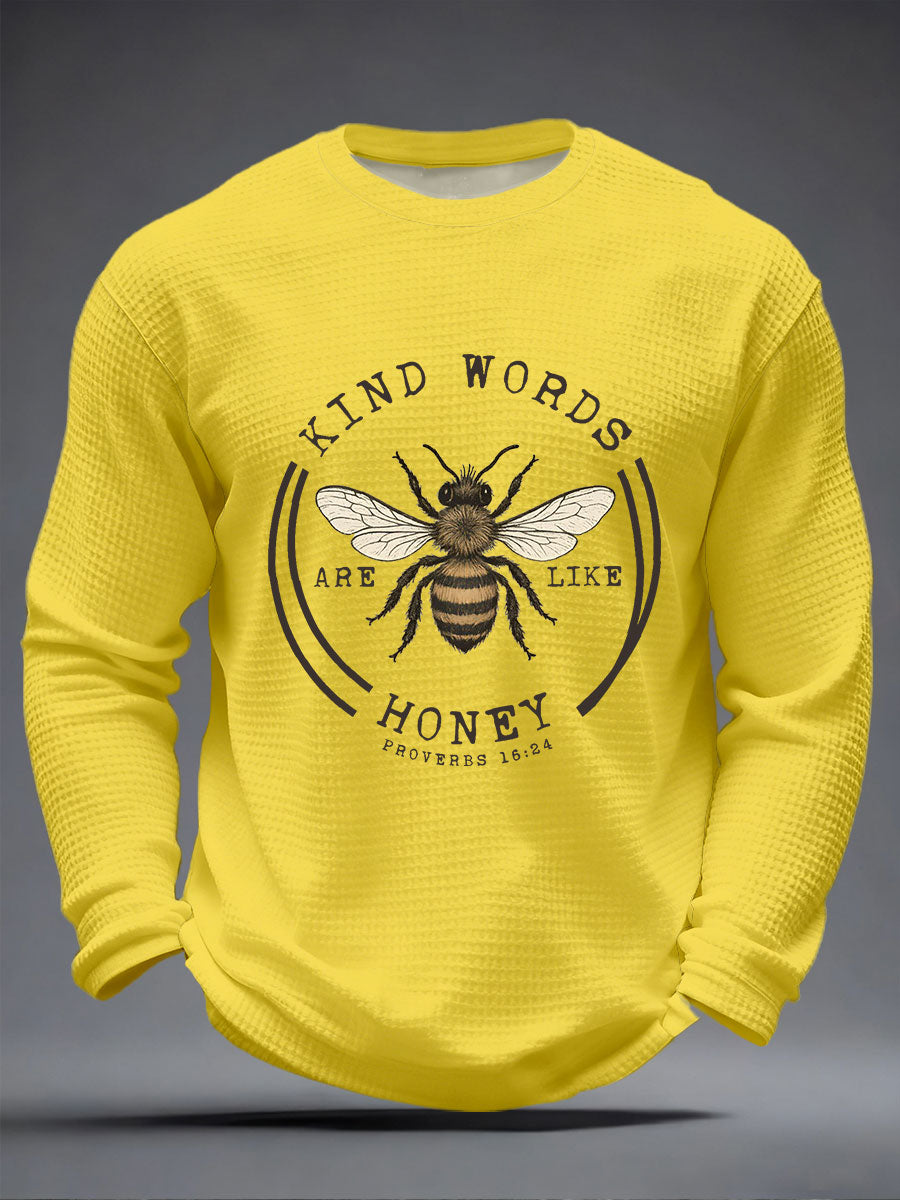 Men kind words are like honey waffle print casual tshirt