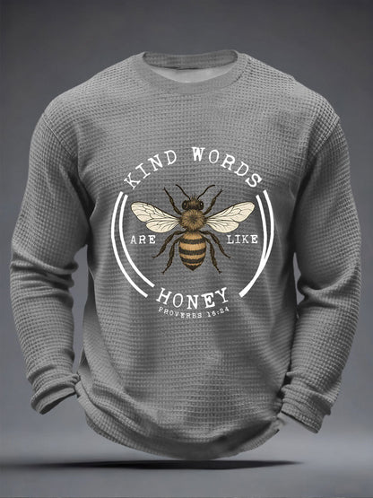 Men kind words are like honey waffle print casual tshirt