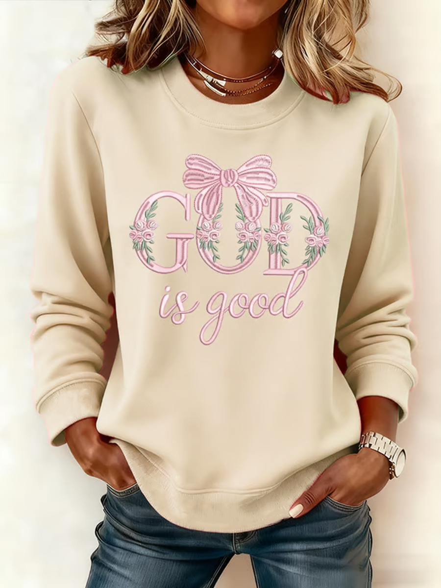 Ženský bůh je dobrý po celou dobu tisk offshoulder sweatshirt