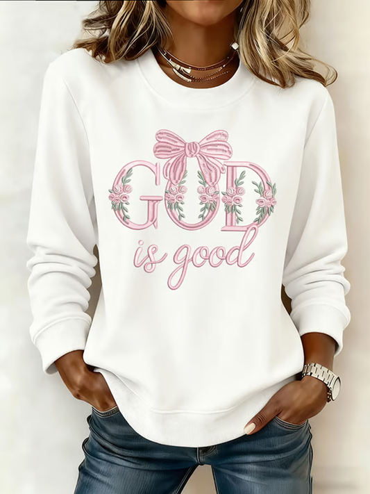 Ženský bůh je dobrý po celou dobu tisk offshoulder sweatshirt