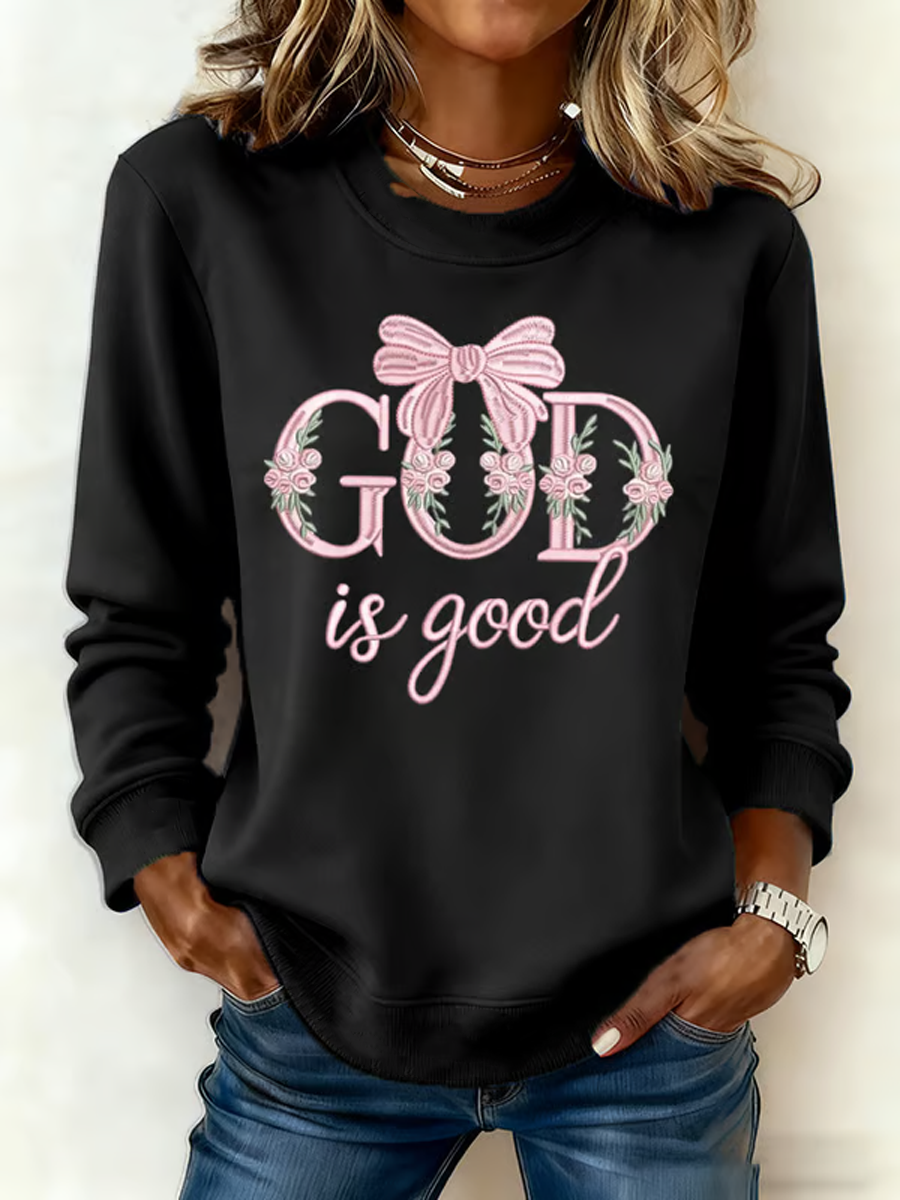 Ženský bůh je dobrý po celou dobu tisk offshoulder sweatshirt