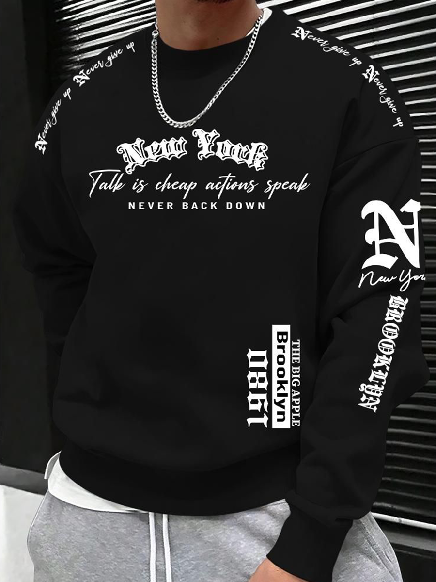 Mens talk is cheap actions speak never back down crew neck sweatshirt