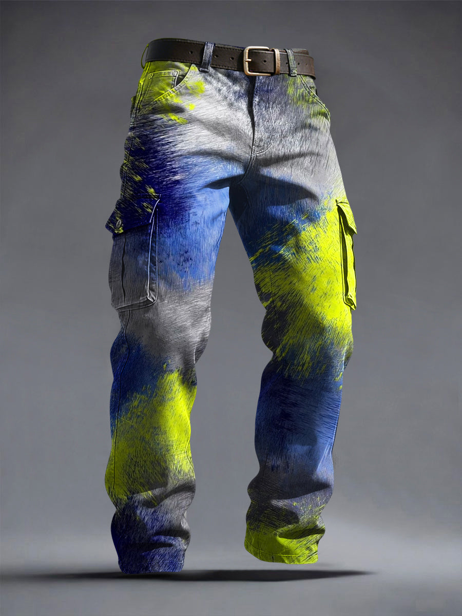 Retroinspirované abstraktní inkoustumyté umění casual práce kalhoty
