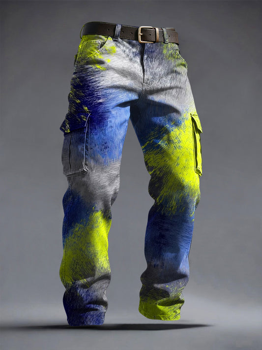 Retroinspirované abstraktní inkoustumyté umění casual práce kalhoty