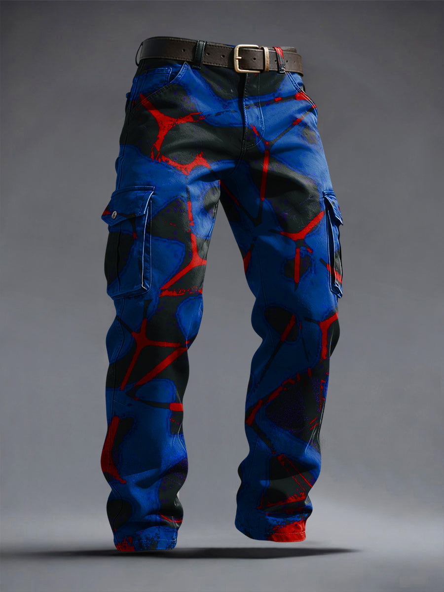 Retro abstraktní barevné linka umění příležitostné práce kalhoty