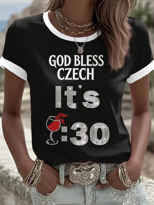 Ženské české víno vzor potahované tisk černá móda tshirt