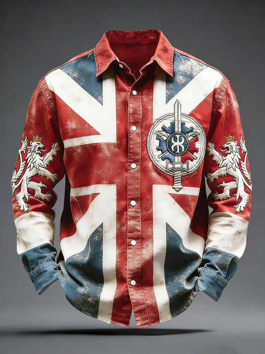 Pánské české vlajky vintage patchwork tisk móda s dlouhými rukávy