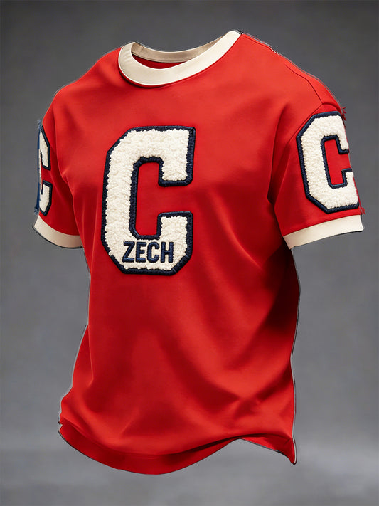 Pánské české počáteční c design print červené módní tričko