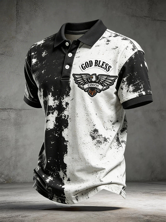 Pánské české černé a bílé blokové tričko s krátkými rukávy